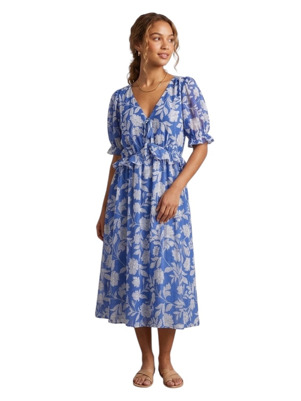 LC Lauren Conrad Blue Floral Midi Dress NWT